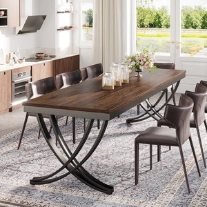 Mesa de Comedor Rectangular de Estilo Norteamericano, Moderna y de Lujo, en Metal y Madera para Uso en el Hogar, Villa o Apartamento - Product Image 2