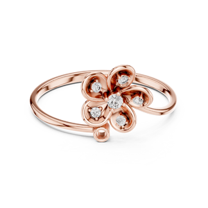 Anillo solitario de oro amarillo macizo de 14k para mujer con diamante de corte redondo minimalista con motivo floral, para compromiso, aniversario, regalo de boda - Product Image 5