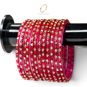 Bracelets en verre cristal kashmiri rose vif, prêts à l'exportation, pour femmes, vente en gros, bijoux de mode pour mariage, livraison mondiale - Product Image 1