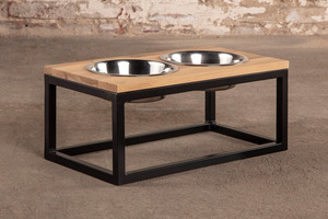 Alimentador para perros de comedor doble de madera Natural elevado con acabado personalizado, cuencos S/SD, soporte de tubo de Metal no automático, alimentación de mascotas en interiores - Product Image 3