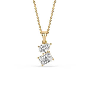 Pear and <b>Emerald</b> Cut Lab Grown Diamond <b>Pendant</b> Solid Gold Necklace Fine Jewelry Modern Double Stone <b>Pendant</b> Gift for Women - Product Image 3