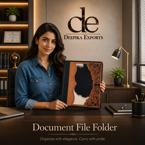 High Quality Hand Tooled Zipper Lock Business <b>Portfolio</b> Binder Manufacture Cowhide leather Document <b>Folder</b> With Card Holder - Product Image 6