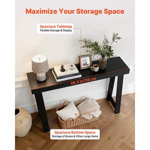 46\" Modern <b>Black</b> Wooden Rectangle <b>Console</b> <b>Table</b> Easy Assembly Narrow Long Sofa Stand for Entrance Foyer Living Room Office - Product Image 4