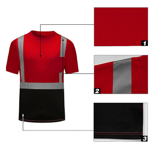 Camisa de seguridad de manga corta con cuello redondo y tira reflectante de alta visibilidad para trabajo en exteriores, con logotipo personalizado y tallas ajustables para hombre. - Product Image 5