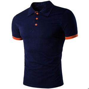 Polo en coton personnalisé pour homme, manches courtes, bande contrastante sur les manches, col chemise, pull décontracté - Product Image 1