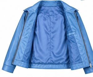 Veste en simili cuir bleu pour femme, col rabattu, fermeture éclair, manches longues, coupe-vent, manteau court - Product Image 5