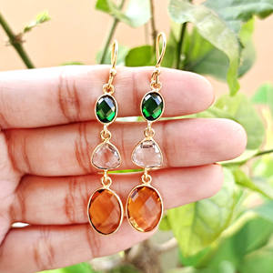 Attractive briolette hydro quartz checker cut fancy stone bezel setting drop <b>hook</b> <b>earring</b> handmade 18k gold plated brass dangle - Product Image 2