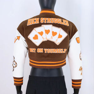 New Arrivals <b>Leather</b> Sleeve Varsity <b>Jacket</b> Letter Printed Button Motorcycle Coat Street Wear <b>Leather</b> Women's Cropped <b>Jackets</b> - Product Image 3