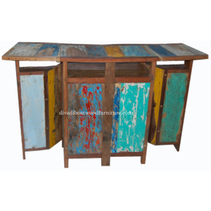 Recycled Boat Wood <b>Bar</b> Counter Reclaimed Wood <b>Home</b> <b>Bar</b> Table Original Colorful Reclaimed Boat Furniture Commercial <b>Bar</b> - Product Image 1