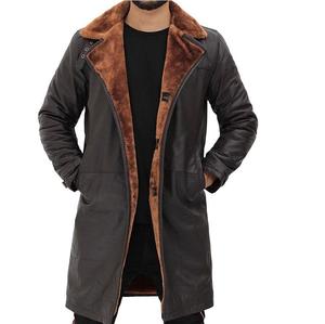 Manteau en cuir pour homme, coupe ajustée, doublure en fourrure, chaud, trench-coat, simple boutonnage, haute qualité, couleur noire, respirant, séchage rapide - Product Image 3