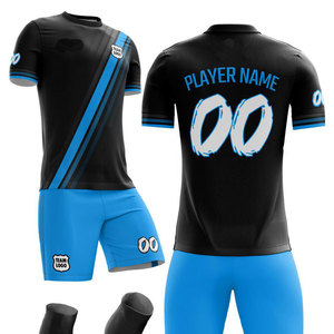 ชุดฟุตบอลชาย พิมพ์ลายแบบ Sublimated เต็มตัว ชุดฟุตบอลระบายอากาศได้ดี สีน้ำเงินและสีขาว ชุดฟุตบอลแบบกำหนดเองสำหรับทีม - Product Image 5