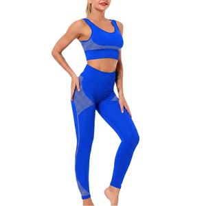 Women's Black Yoga Set High Waist Leggings Strapless <b>Lace</b> <b>Elastic</b> Waist 2 Piece Activewear Full Length Stretch - Product Image 6