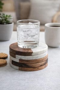 Luxury Thick-<b>Cut</b> Pure White Marble Coaster Set - Heavyweight Round Natural <b>Stone</b> Drink <b>Discs</b> for Barware & Living Room - Product Image 5