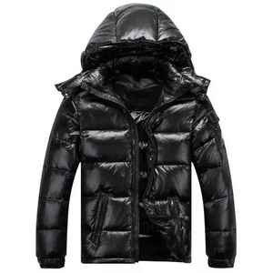 Men's black hooded puffer Windproof down filled jacket Casual winter coat Regular fit Zipper closure - Product Image 4