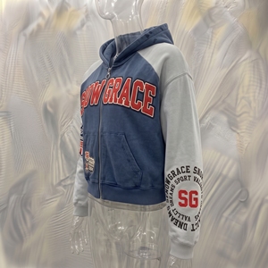 Sweat-shirt sportif à capuche zippé bleu marine pour homme Snowgrace, manches raglan, 100% coton, coupe classique, vêtement d'automne - Product Image 4