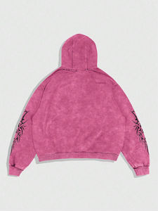 Hoodie en coton épais surdimensionné pour homme, personnalisable avec impression intégrale, style streetwear, effet délavé à l'acide. - Product Image 2