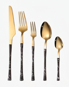Modern Luxury Gold Flatware <b>Set</b> With <b>Black</b> Marble Handles Dishwasher Safe <b>Cutlery</b> For Wedding Tableware - Product Image 1
