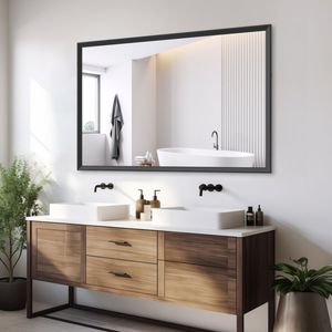 Modern Rectangle Bathroom <b>Mirror</b> 60\"x40\" Oversized <b>Large</b> Wall <b>Mirrors</b> with Black <b>Frame</b> Decorative for Living Room Bedroom - Product Image 1