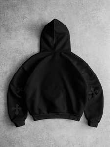 Sudadera con capucha extragrande para mujer, negra, con relieve, informal, de forro polar suave, para uso diario, top de moda de invierno - Product Image 5