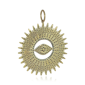 14k <b>Solid</b> Yellow <b>Gold</b> Natural Pave Diamond Blue Sapphire Gemstone Eye Charm <b>Pendant</b> Handmade Fine Jewelry - Product Image 4