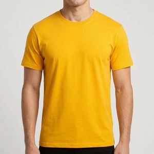 T-shirt en coton jaune uni, léger, tendance estivale, conçu pour un confort quotidien et une impression personnalisée, couleur unie - Product Image 2