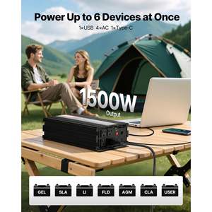 Inversor de Onda Sinusoidal Pura de 1500W, Convertidor de Corriente Continua de 12V a Corriente Alterna de 120V, Cargador para Automóvil con Control Remoto, USB Tipo-C, 4 Tomas de Corriente Alterna para Vehículos Recreativos - Product Image 2