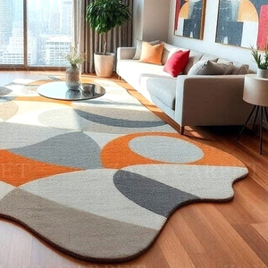 Tapis artisanal géométrique abstrait de forme irrégulière, tapis moderne multicolore pour la décoration du salon et de la chambre - Product Image 3