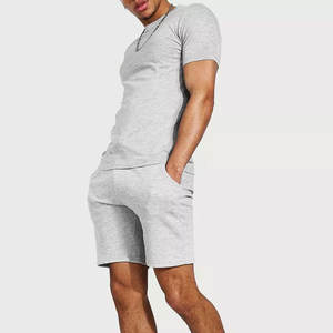 Ensemble T-shirt et short d'été pour hommes, coupe ample, couleur unie, design simple, en coton doux, grande taille – Vente en gros - Product Image 3