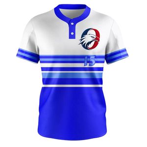 เสื้อเบสบอลสีขาวน้ำเงินสำหรับผู้ชาย เสื้อทีมกีฬาติดกระดุมด้านหน้า ชุดกีฬาน้ำหนักเบา ระบายอากาศได้ดี - Product Image 1