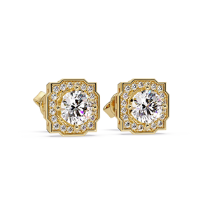 Pendientes de Diamantes Cultivados en Laboratorio con Corte Redondo de Inspiración Vintage, Oro Puro de 14K, Joyería Fina Premium para Bodas, para Mujer - Product Image 1