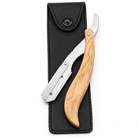 Rasoir de barbier à manche en bois naturel brun clair, lame en acier inoxydable, logo personnalisé, service OEM