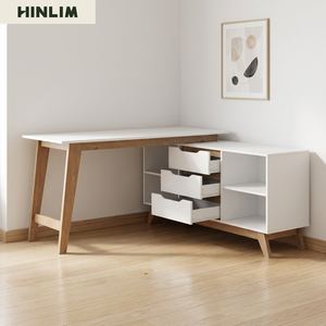 Scadinavian Minimalist L-Shaped <b>Computer</b> <b>Desk</b> With Drawers And Storage White Wood Modern Home Office Furniture - Product Image 4