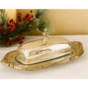 Beurrier de luxe en métal argenté avec couvercle en feuille de ginkgo dorée, en acier inoxydable, avec plateau, pour hôtel, maison et décoration de mariage - Product Image 2