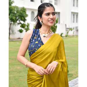 Ensemble de saris traditionnels en soie satinée verte avec motifs peints à la main, taille unique, pour mariages, fêtes, tenue de plage, toutes saisons - Product Image 4