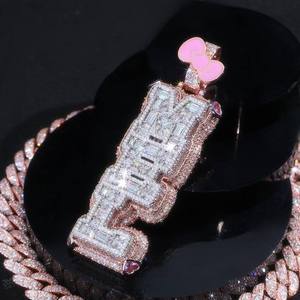 Pass Diamond Tester GRA Certificate Custom Hip Hop Charm Pendant Name Letter 925 Silver Fully Iced VVS Rapper Moissanite Pendant - Product Image 1