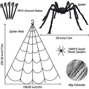 Decoraciones de Halloween, 295 Telarañas Artificiales para Exteriores y Araña Gigante de 59 Pulgadas, Telaraña Triangular Enorme, Decoraciones para Fiestas de Halloween - Product Image 4
