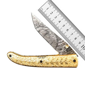 มีดพับดามัสกัสแบบพกพา รุ่นใหม่ล่าสุด ผลิตด้วยมืออย่างประณีต เหมาะสำหรับพกพา ล่าสัตว์ เอาตัวรอด และตั้งแคมป์ พร้อมด้ามจับทองเหลือง - Product Image 6