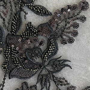 Floral Embroidered <b>Kitchen</b> <b>Mat</b> With Sequin Details Non-Slip Rubber Backing Glam Style Rectangle Polyester - Product Image 4