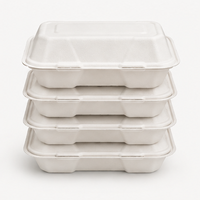 Boîte à lunch jetable écologique 9x6 pouces en bagasse, conteneur alimentaire 36oz avec couvercle pour la restauration et l'emballage à emporter en camping