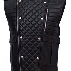 Gilet matelassé en cuir véritable pour homme, col montant, fermeture éclair, style motard, respirant, décontracté, pour l'hiver – Grande Vente - Product Image 5