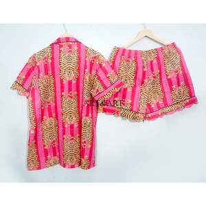 Ensemble pyjama short en coton 100% pur, élégant et classique, imprimé sérigraphié, pour les vacances d'été, avec poches, doux, respirant, cordon de serrage - Product Image 6