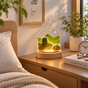 Lámpara de Mesa LED Ecológica con Vista a la Montaña Jiufen, Base de Madera, Difusor de Aceites Esenciales con Piedra Aromática, Luz Decorativa con Diseño de Monumento Escénico de Taiwán - Product Image 1