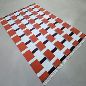 Handwoven Kilim <b>Rug</b> Orange White Geometric Pattern Flatweave Area <b>Rug</b> - Product Image 1