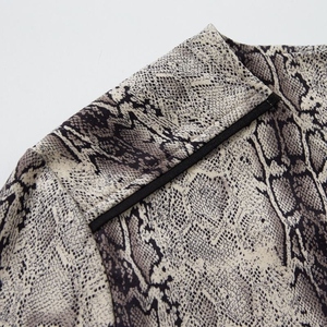 Snake Skin Print Bomber <b>Jacket</b> Women's Faux <b>Leather</b> Zipper Front <b>Long</b> Sleeve Short Length Autumn Style Woven Fabric - Product Image 3