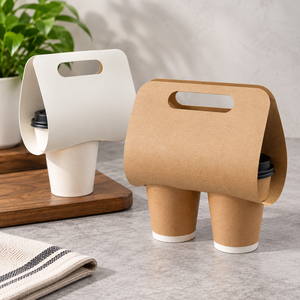 Support jetable en papier kraft avec poignée pour boissons chaudes, plateau à emporter, emballage écologique pour café - Product Image 4