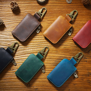Porte-clés en cuir véritable avec fermeture éclair et mousqueton, porte-clés minimaliste pour la protection des clés de voiture - Product Image 6