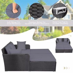 Lettino da Esterno in Rattan Grigio con Comodi Cuscini Imbottiti per Arredamento da Giardino e Appartamento, Materiale in Vimini Resistente alle Intemperie - Product Image 5