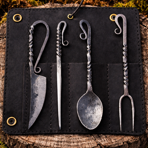 Juego de Cubiertos de Mesa Hechos a Mano con Hoja Recta de Acero al Carbono y Mango Negro, Forjados a Mano, Estilo Vintage Medieval - Product Image 2