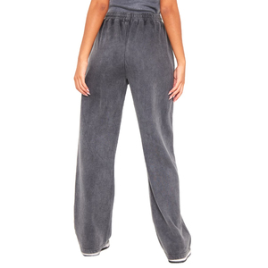 Pantalon de survêtement gris pour homme, coupe large, taille élastique avec cordon de serrage, poches latérales, décontracté, pour l'automne, 100 % coton, délavage sable, tricoté mi-lourd - Product Image 3