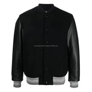 Chaqueta Universitaria de la Liga Negra para Hombre, Prenda Exterior Elegante de Lana y Cuero, Decoración de Bordado en Lona Fina, Chaquetas para Hombre - Product Image 6